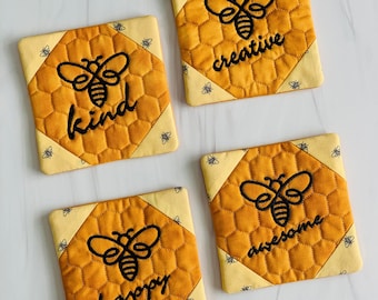 In the Hoop Bee Coasters Machine Embroidery Design File