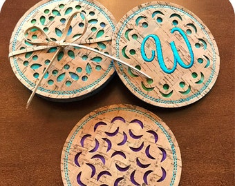 Cork Cut Coasters SVG Files In the Hoop Machine Embroidery