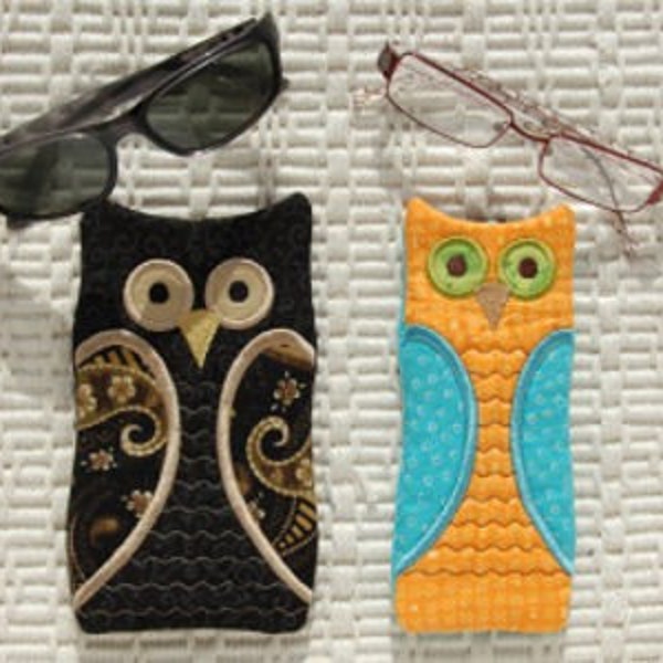 Owl Glasses Cases Machine Embroidery Design Files