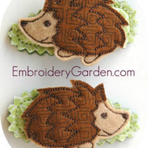 In the Hoop Hedgehog Hair Clippies Machine Embroidery File Instant Download