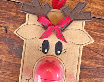 In the Hoop Reindeer EOS Lip Balm Holder Machine Embroidery Design File