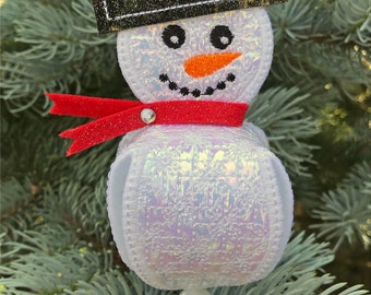 In the Hoop 3D Sparkly Snowman Ornament Machine Embroidery Design File Instant Download