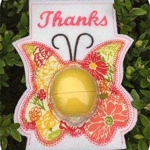 in the Hoop Butterfly EOS Lip Balm Holder Card Machine Embroidery Design File Instant Download