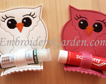 In the Hoop Owl Chapstick Holder Key Ring Machine Embroidery Design File Instant Download