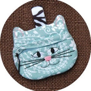 In the Hoop Cat Coin Pouch Machine Embroidery Design File Instant Download