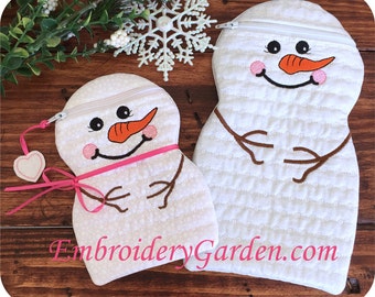 In the Hoop Snowman Zipper Cases Machine Embroidery Design Files