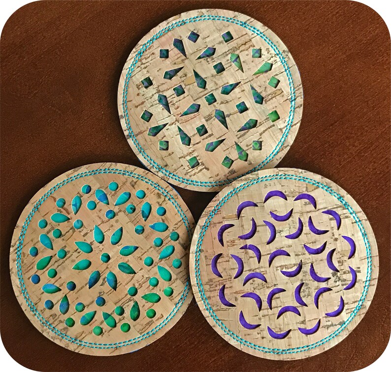 Cork Cut Coasters SVG Files in the Hoop Machine Embroidery Etsy