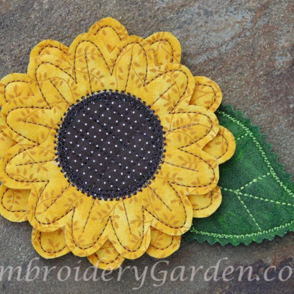 In the Hoop Sunflower Felt Pin Machine Embroidery Design File Instant Download