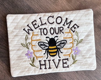 Welcome to Our Hive Mug Rug In the Hoop Machine Embroidery Design