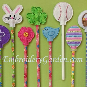 In the Hoop Easter Spring Pencil Toppers Machine Embroidery Design Files Instant Download