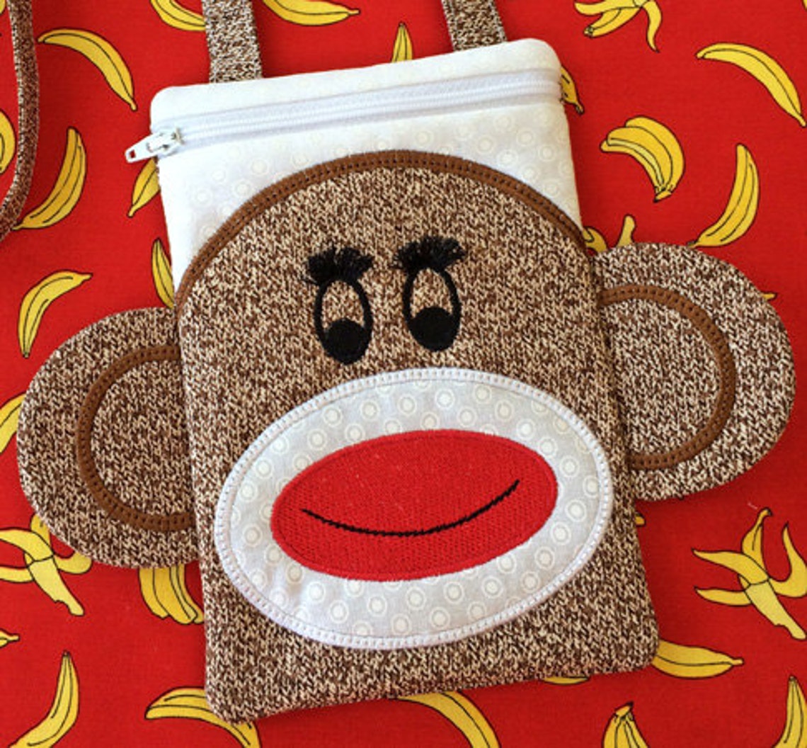 In the Hoop Sock Monkey Purse Set Machine Embroidery Design Etsy