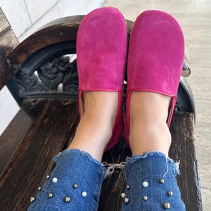 Handmade Barefoot Suede Leather Pink Women&#39;s Shoes, Shoes for Natural Walking, For Healthy Feet, Grounding Leather Women Handmade Shoes,Pink
