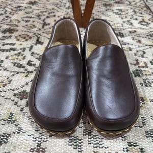 Handmade Barefoot Earting Brown Shoes, Barefoot Leather Shoes Men, Wide Toe Box Slip On Shoes, Men Loafers Footwear, Slip On Comfy Shoes