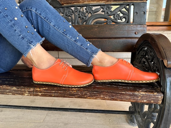Orange Leather Barefoot Shoes: Natural Walking, Zero Drop - Etsy