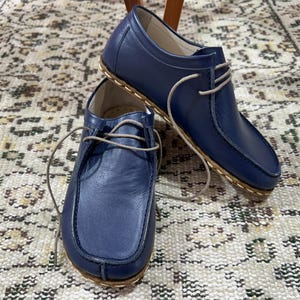 Barefoot Nawy Blue Men Shoes, Leather Shoes Men, Handmade Zero Drop Shoes, Minimalist Shoes, Natural Earting Comfy Shoes, Men Wider Shoes,