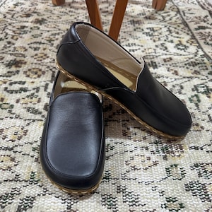 Handmade Leather Custom Shoes, Barefoot Grounding Shoes Men, Wide Toe Box Shoes, Men Loafers Footwear, Black Slip On Comfortable Shoes