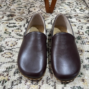 Handmade Barefoot Earting Brown For Men Shoes, Barefoot Leather Shoes, Wide Toe Box Brown Slip On, Men Loafers Footwear, Slip On Comfy Shoes