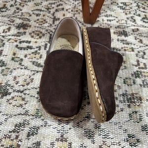 Handmade Barefoot Slip On Shoes, Mens Wide Toe Box Comfy Shoes, Suede Brown Turkish Slip On Shoes, All Natural Mens Wider Minimalist Shoes
