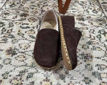 Handmade Suede Brown Barefoot Shoes: Wide Toe Box, Minimalist Design