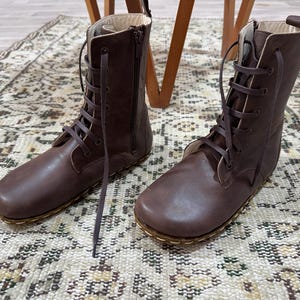 Handmade High Ankle Boots, Barefoot Men Crazy Brown Boots, Earthing Boots, Leather Boots With Zipper, Grounding Boots, Laced Up Wide Boots