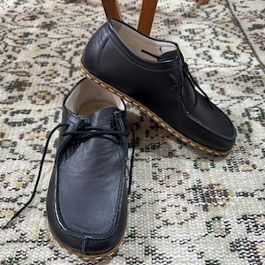 Barefoot Leather Handmade Black Shoes, Grounding Shoes Men, Zero Drop Shoes, Minimalist Shoes, Natural Earting Comfy Shoes, Men Wider Shoes