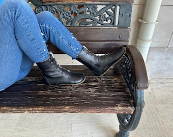 Handmade Leather Barefoot Boots, High Ankle Grounding Shoes
