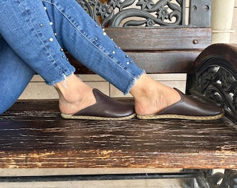 Handmade Leather Barefoot Slippers, Women's Natural Brown Shoes