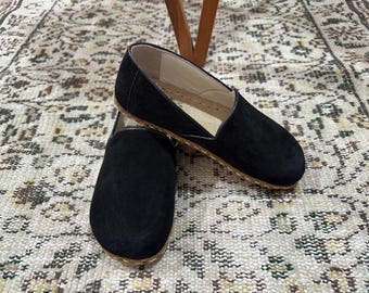 Handmade Suede Barefoot Slip On Shoes: Wide Toe Box, Minimalist Design