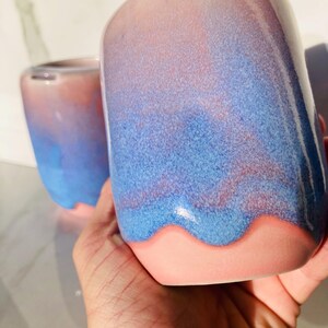 Handmade Ceramic Travel Mug w/Half Lid & Thumbprint Dimple - Stardust Glaze | ToGo | Unique Pottery Mug Gift | Fits Car Cup Holders image 7
