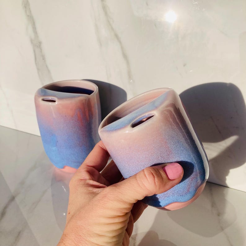 Handmade Ceramic Travel Mug w/Half Lid & Thumbprint Dimple - Stardust Glaze | ToGo | Unique Pottery Mug Gift | Fits Car Cup Holders image 1
