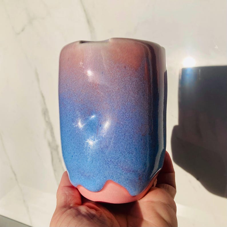 Handmade Ceramic Travel Mug w/Half Lid & Thumbprint Dimple - Stardust Glaze | ToGo | Unique Pottery Mug Gift | Fits Car Cup Holders image 9