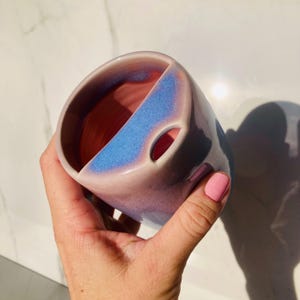 Handmade Ceramic Travel Mug w/Half Lid & Thumbprint Dimple - Stardust Glaze | ToGo | Unique Pottery Mug Gift | Fits Car Cup Holders image 4