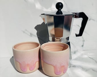 Pre-Order handmade Ceramic Matcha/Espresso/Cacao/Whiskey Cup in Unique Aesthetic Pink Seafoam Drippy Glaze - One of a Kind - Gift for Her