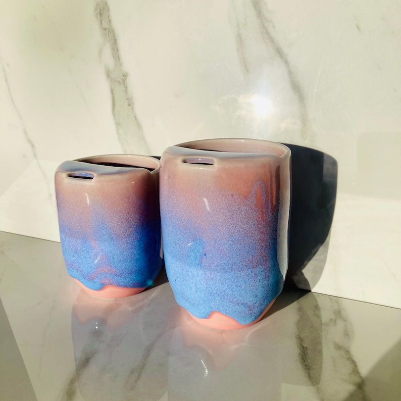 Handmade Ceramic Travel Mug w/Half Lid & Thumbprint Dimple - Stardust Glaze | ToGo | Unique Pottery Mug Gift | Fits Car Cup Holders image 2