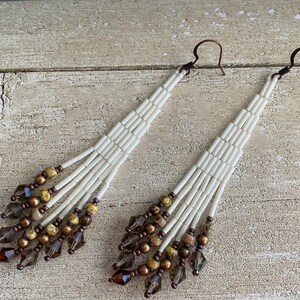 Long beaded earrings, bugle beads, dangle earrings, Czech glass beads