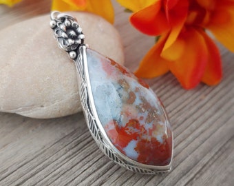 Bloody Basin Agate Pendant with Succulent in Sterling Silver