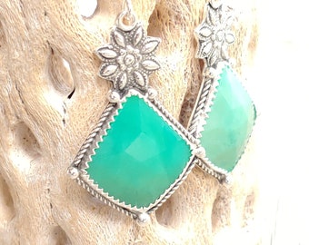 Chrysoprase Earrings in Sterling Silver