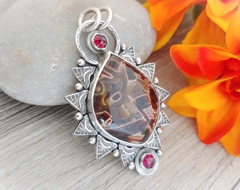 Turkish Stick Agate and Garnet Pendant