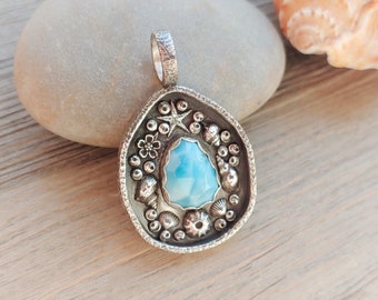 Larimar Ocean Creatures Sterling Silver Shadowbox Pendant