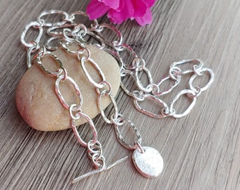 Sterling Silver Necklace with Hammered Oval Links