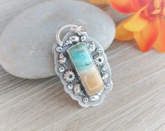 Indonesian Blue Opalized Petrified Wood Sea Creatures Pendant in Sterling Silver