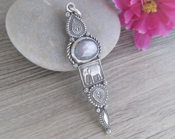 Silver Sapphire Pendant in Sterling Silver, Elephant pendant, birthstone jewelry