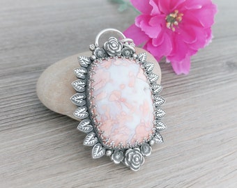 Cotton Candy Agate Floral Pendant in Sterling Silver