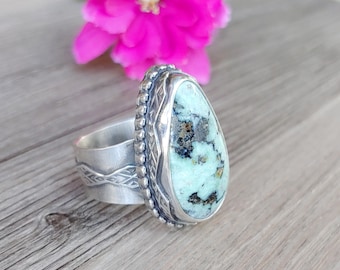 Variscite Ring in Sterling Silver, size 10.5,  size 10 1/2, for him or her