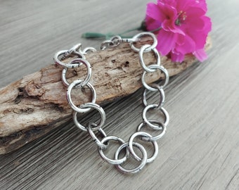 Chunky Sterling Silver Bracelet with Carved Links