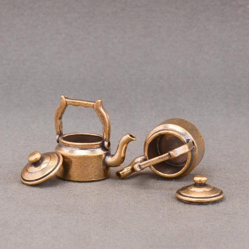Tiny Tea Pot Brass Teapot Figurine, Miniature Kettle Statue, Vintage Tea Decor ...