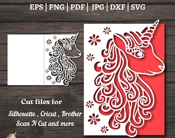 Unicorn Paper Cut Card SVG: Birthday Card Cricut File
