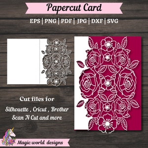 Floral birthday card svg, rose cut file for greeting cards, happy birthday card svg, anniversary card svg, Paper cutting file