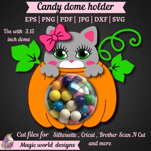 Kitty in Pumpkin Candy Dome SVG: Autumn Paper Craft Template (Digital Download