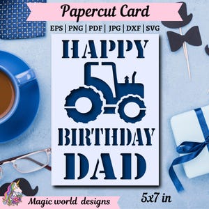 Joyeux anniversaire papa carte SVG - Papercut tracteur pour Cricut